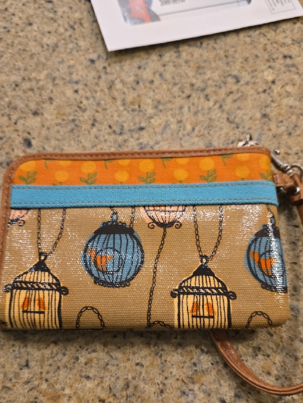 Fossil Tan Wallet with Blue Trim and Orange Accents - Picture 3 of 6